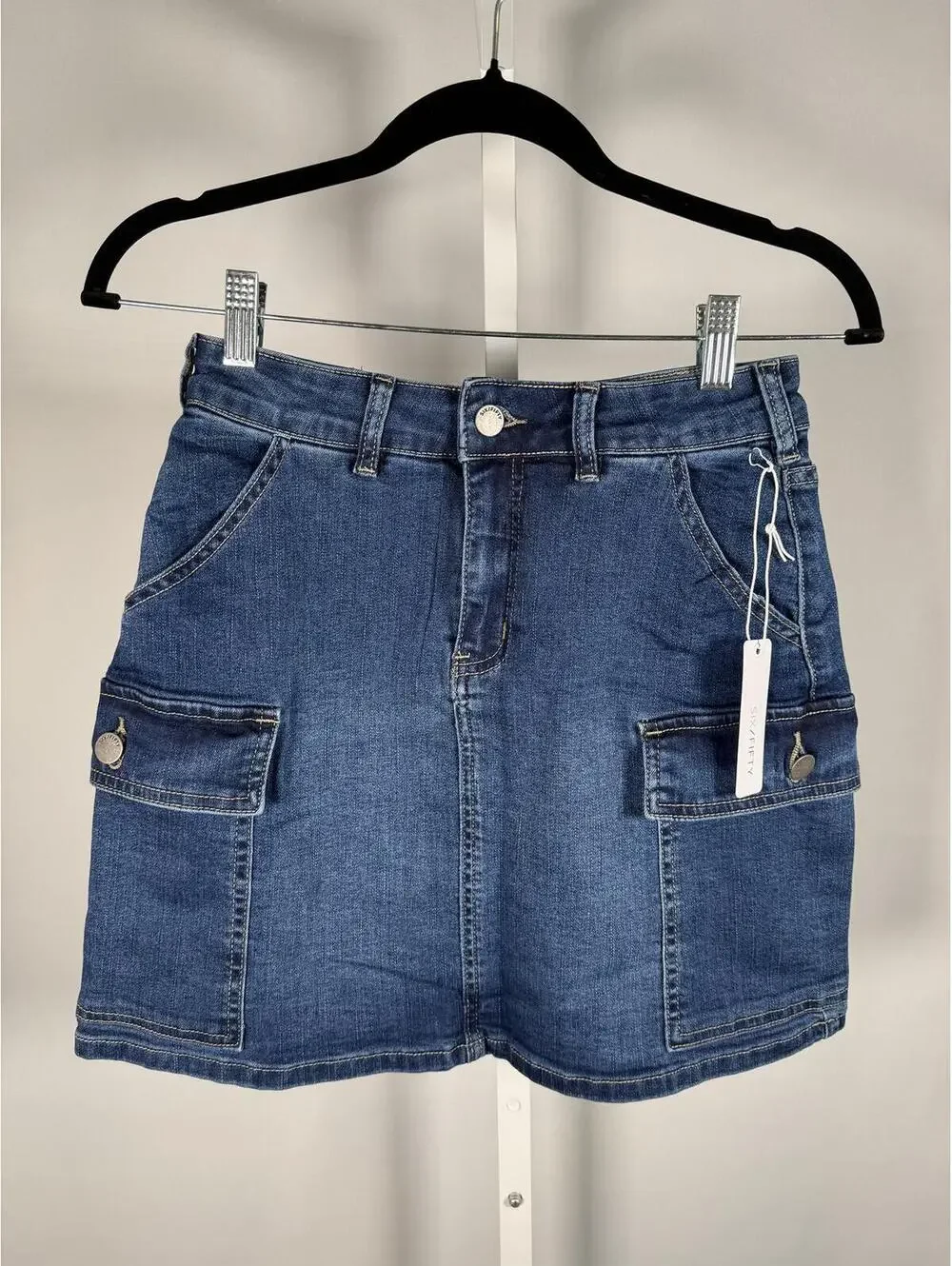 NWT Six Fifty Kyra Cargo Denim Mini Skirt Dark Wash Size XS - Picture 5 of 9